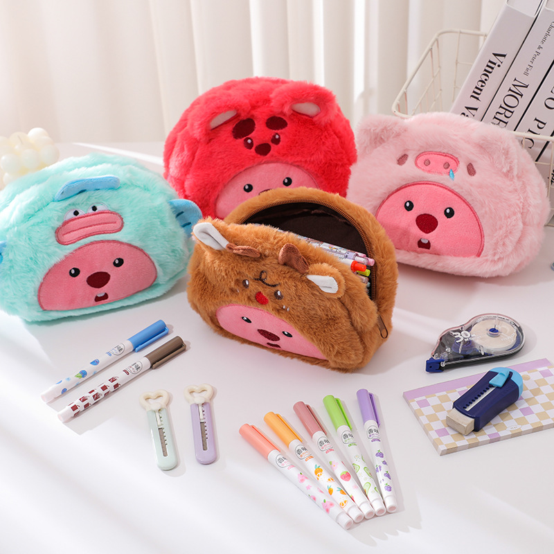 Beauty Makeup Case - Cartoon Plush Pencil Bag Student Kawaii