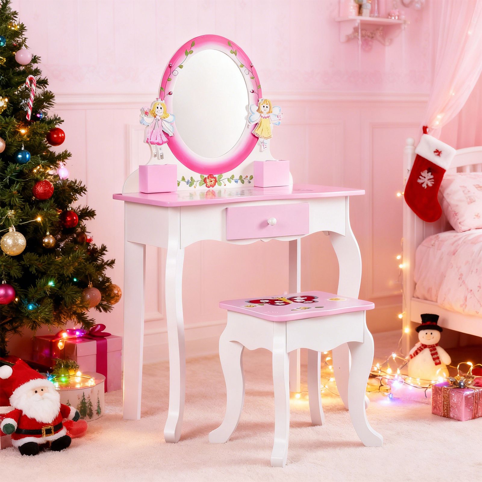 Kids Vanity Set Floral Printed - Beauty Makeup Table ulasan dan harga