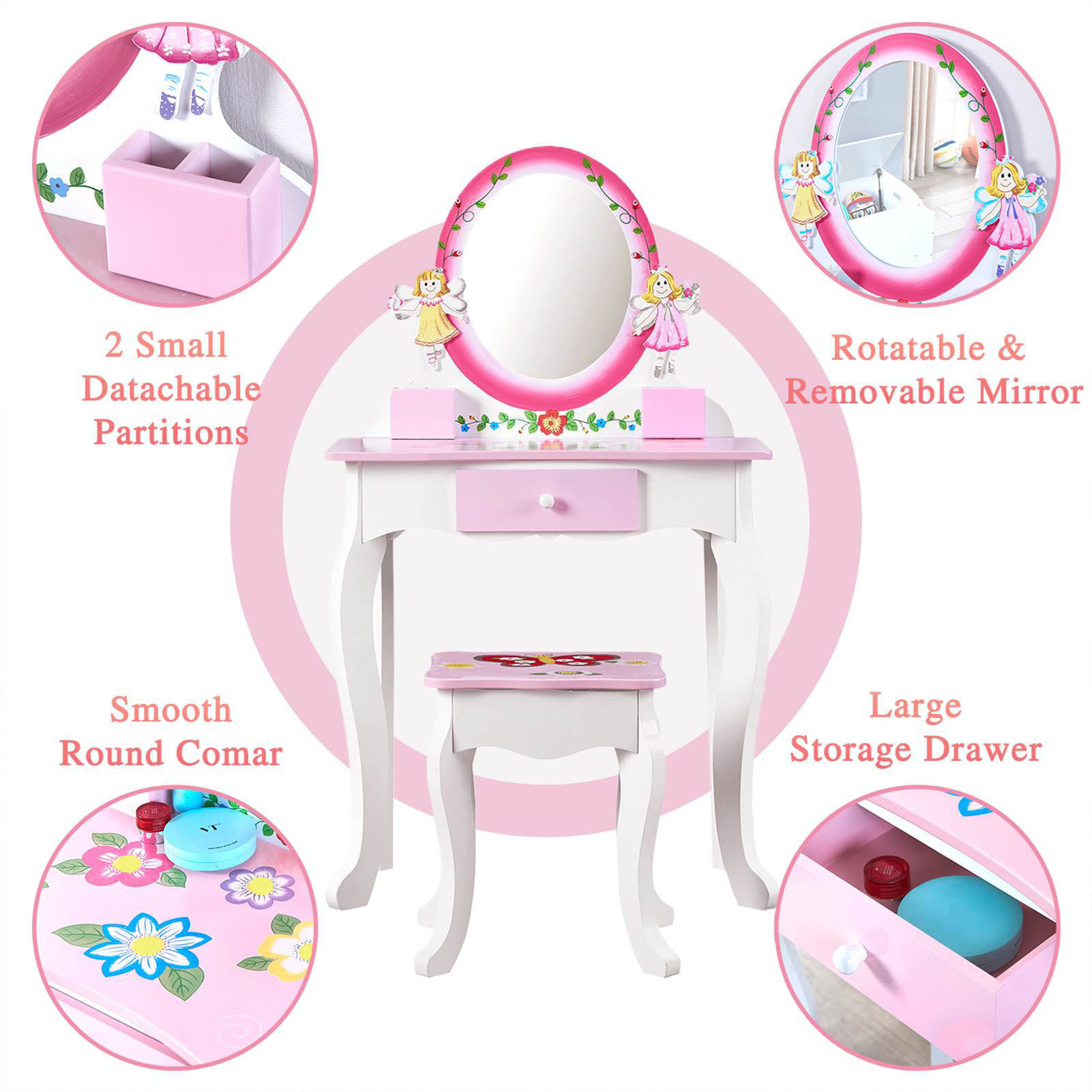 Kids Vanity Set Floral Printed - Beauty Makeup Table ulasan dan harga
