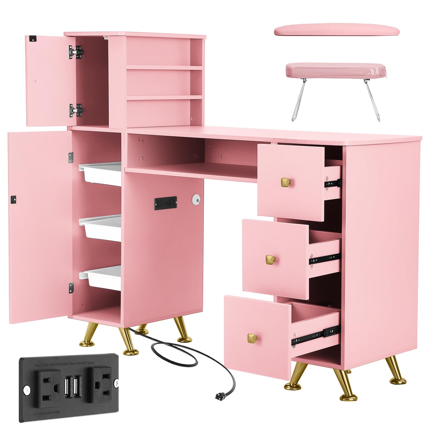 Pink Nail Table for Nail Tech, - Beauty Makeup Table ulasan dan harga