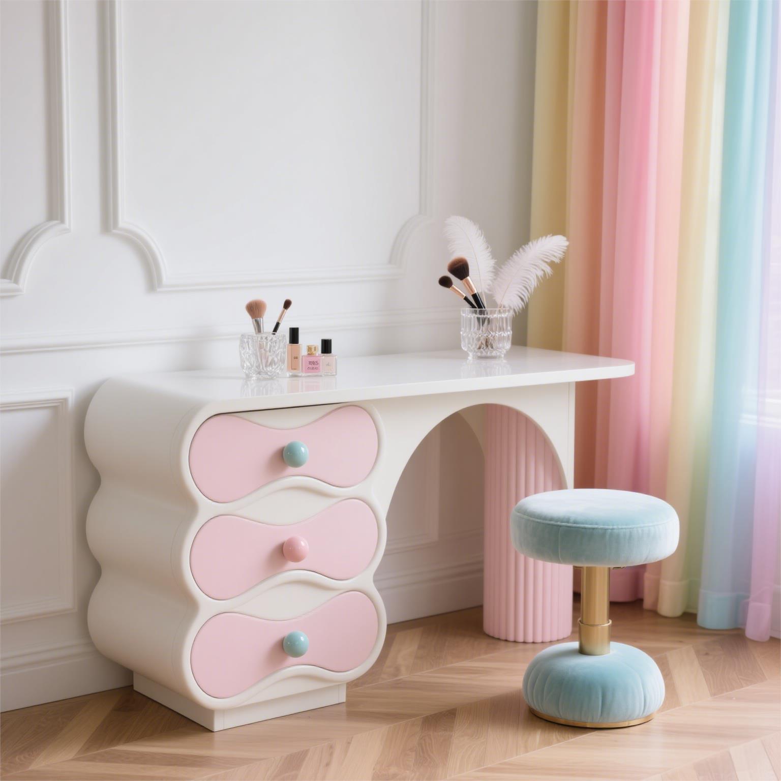 Pink Desgin Vanity Table Women - Beauty Makeup Table ulasan dan harga