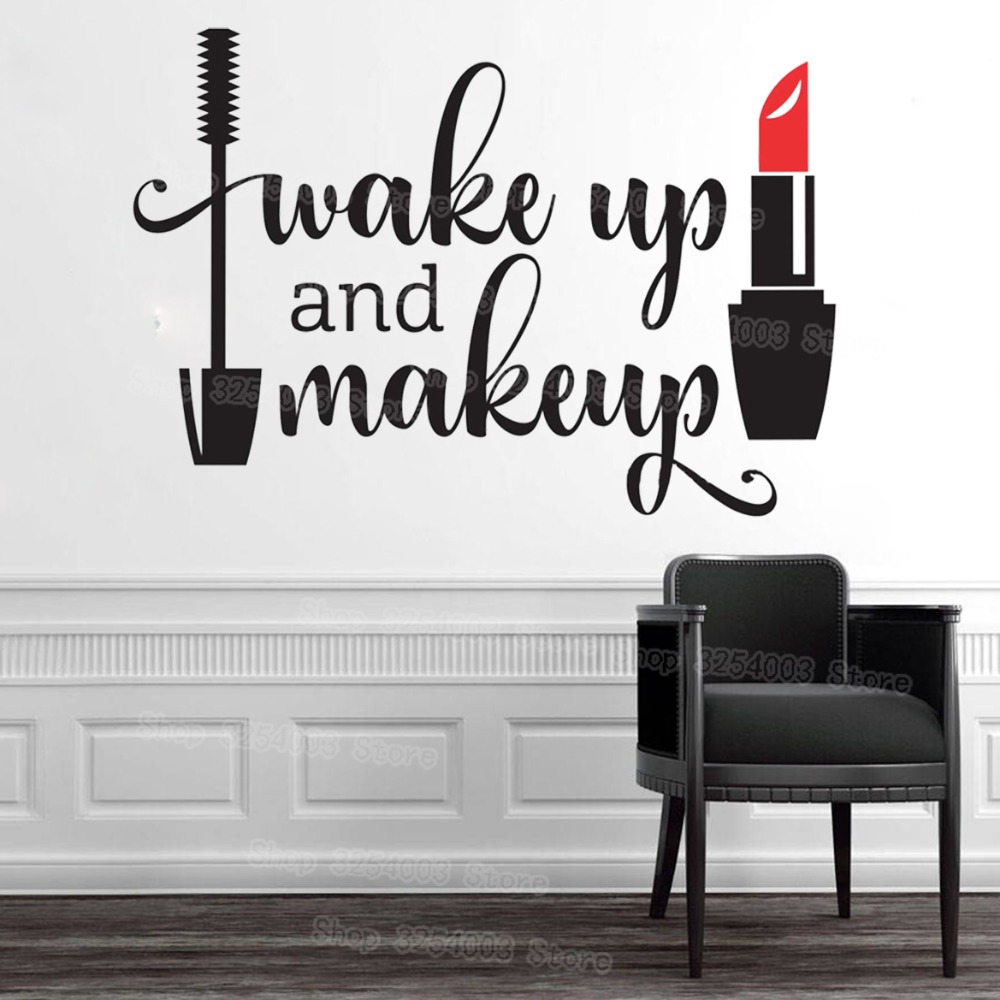 Wake Up and Makeup Vinyl Wall  - Beauty Makeup For Girl ulasan dan harga