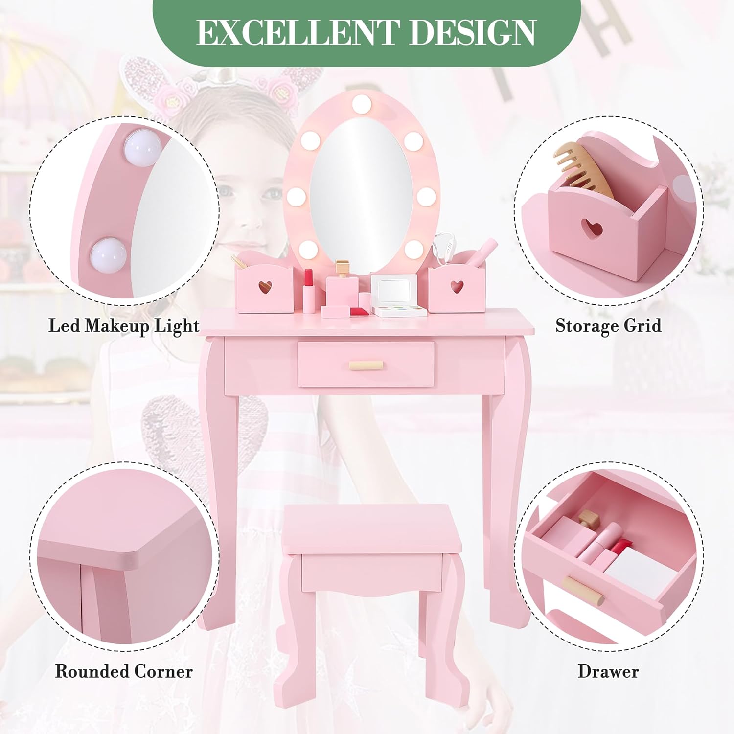 Kids Dressing Table and Stool  - Beauty Makeup Table ulasan dan harga
