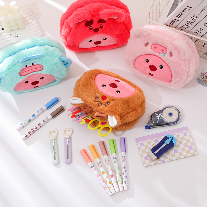 Cartoon Plush Pencil Bag Stude - Beauty Makeup Case ulasan dan harga